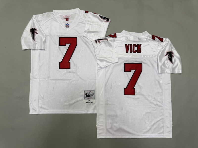 Men 2025 Atlanta Falcons #7 Vick white Throwback Limited NFL Jersey style 001